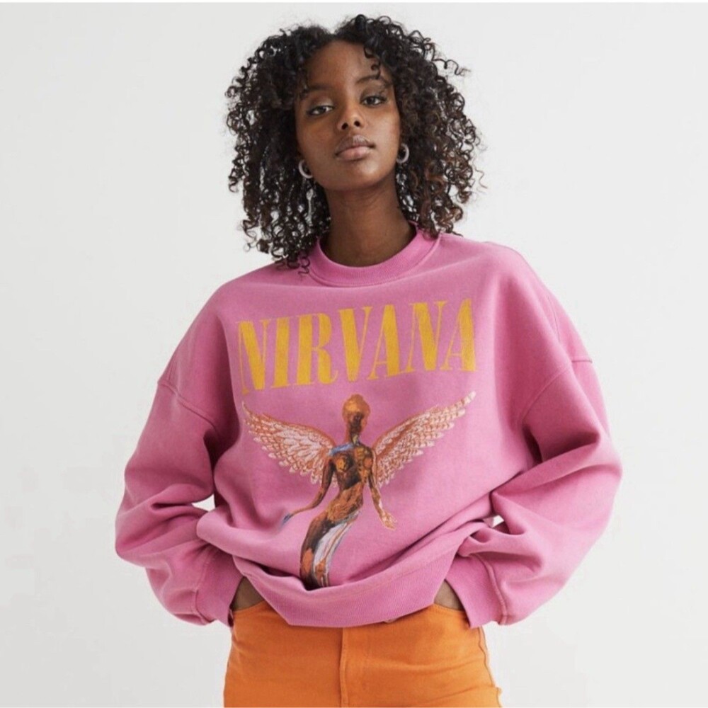 H&M Nirvana In Utero Crewneck Sweatshirt Women Medium Oversized Pink Music